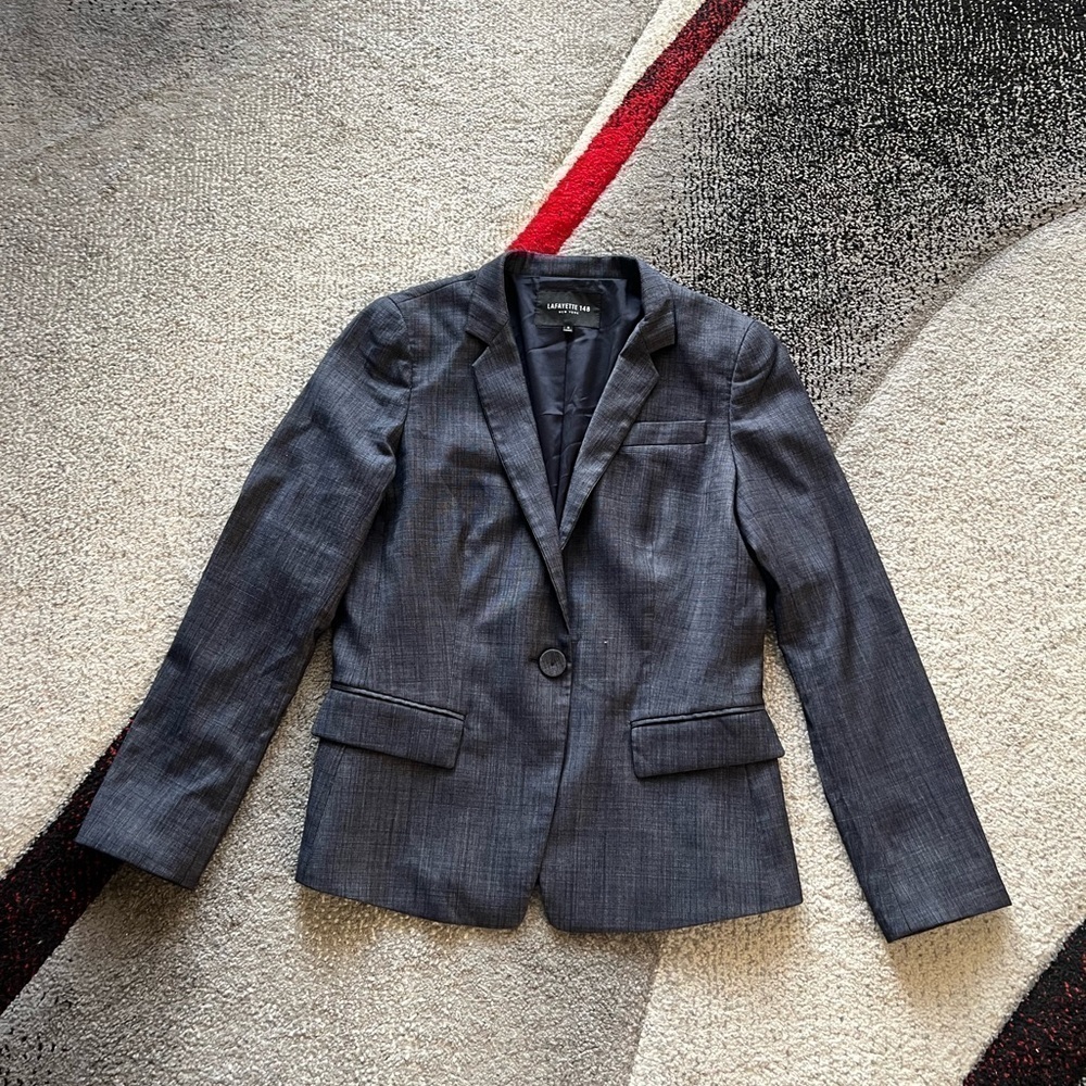 Lafayette 148 New York Gray Wool Minimalist Blazer